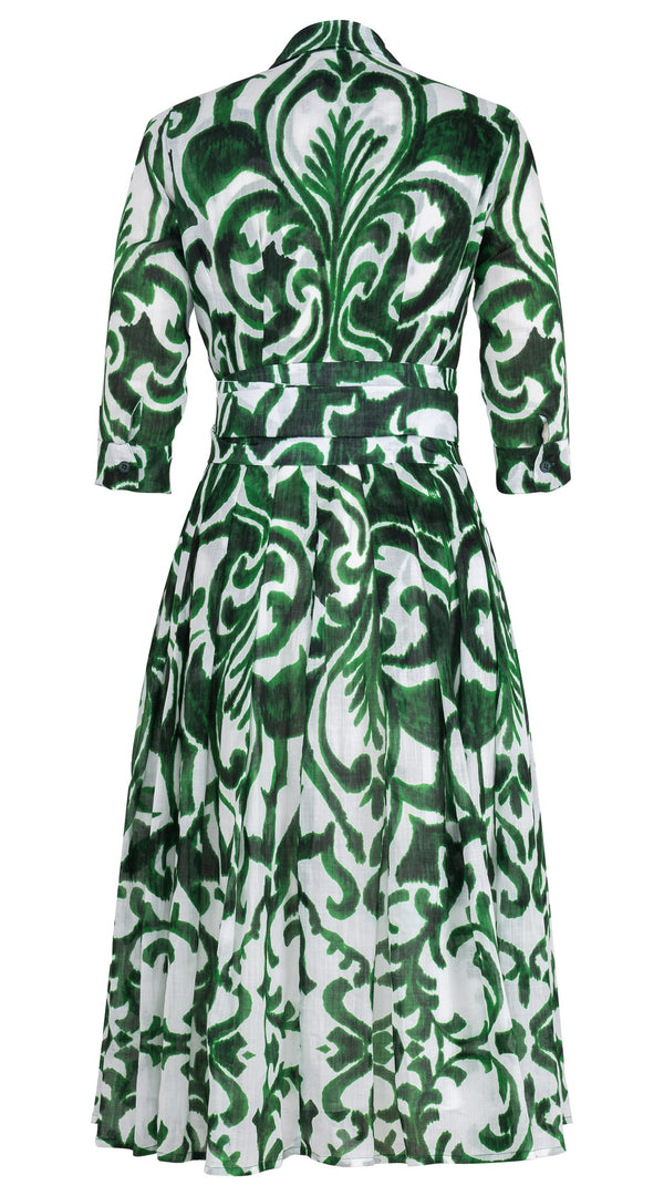 Audrey Dress #4 Shirt Collar 3/4 Sleeve Midi Length Ramie (Maiolica Blue Tile Small)