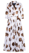 Aster Dress Shirt Collar 3/4 Sleeve Midi Plus Length Cotton Musola (Mixed Dots White)