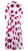 Aster Dress Shirt Collar 3/4 Sleeve Midi Plus Length Cotton Musola (Mixed Dots White)