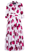Aster Dress Shirt Collar 3/4 Sleeve Midi Plus Length Cotton Musola (Mixed Dots White)