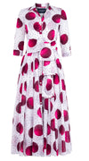 Aster Dress Shirt Collar 3/4 Sleeve Midi Plus Length Cotton Musola (Mixed Dots White)
