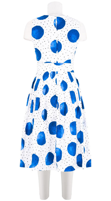 Florance Dress #2 Round Neck Sleeveless Long Length Cotton Stretch (Mixed Dots White)