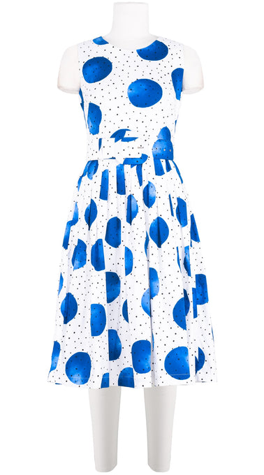 Florance Dress #2 Round Neck Sleeveless Long Length Cotton Stretch (Mixed Dots White)