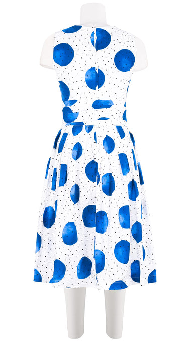 Florance Dress #2 Round Neck Sleeveless Long Length Cotton Stretch (Mixed Dots White)