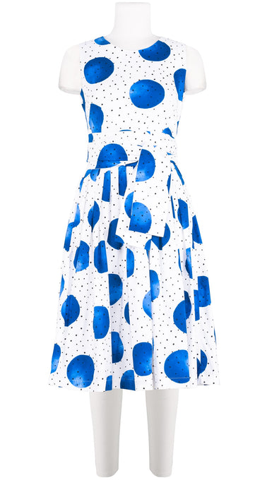 Florance Dress #2 Round Neck Sleeveless Long Length Cotton Stretch (Mixed Dots White)