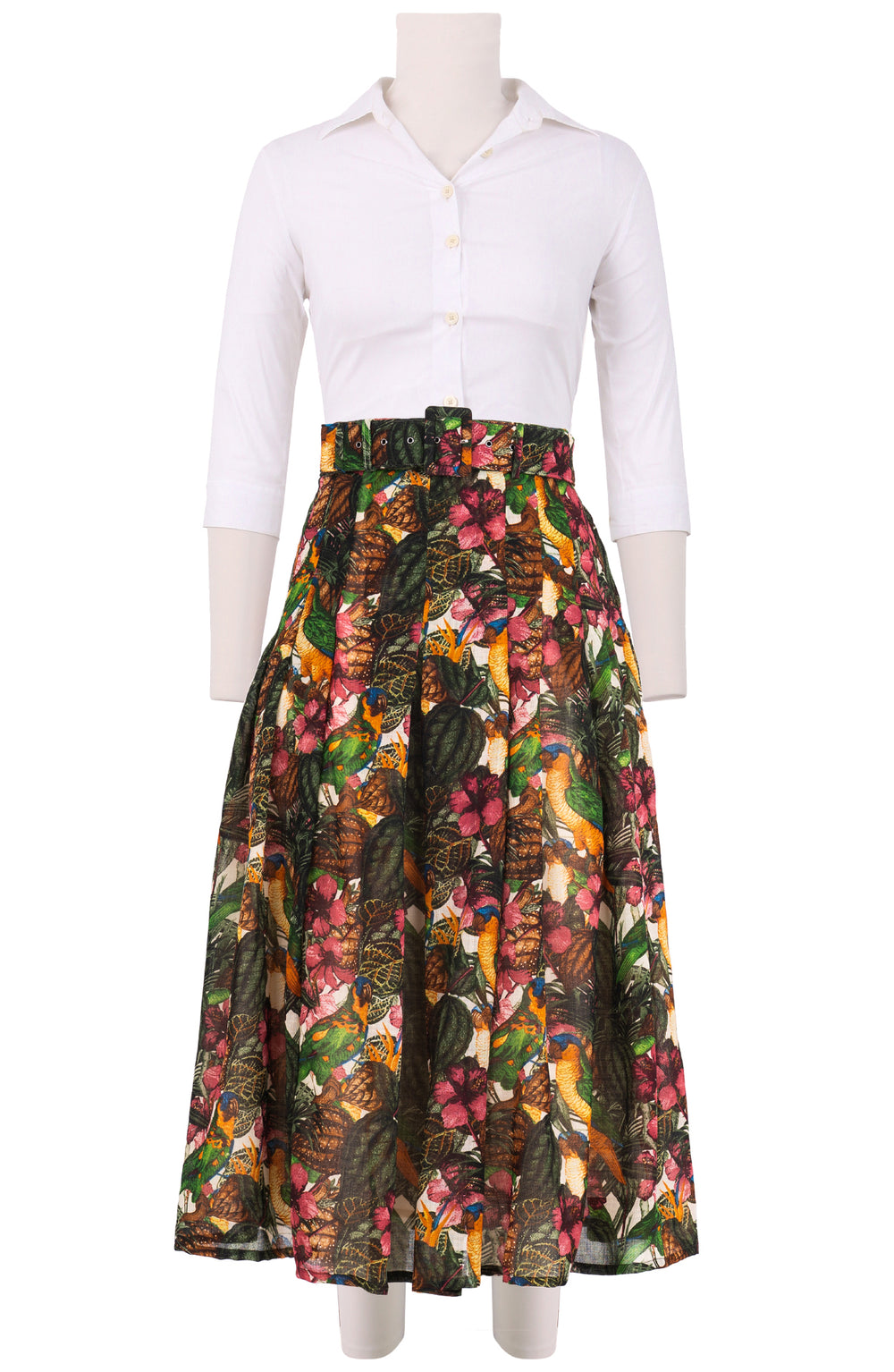 Zeller Skirt Midi Length Wool (Mocking Bird) - Ivory Multi