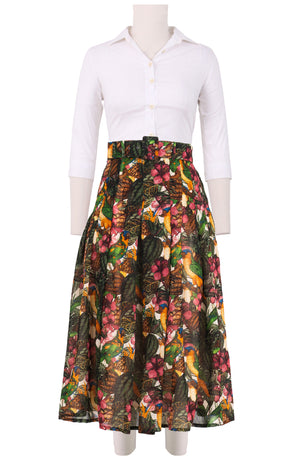 Zeller Skirt Midi Length Wool (Mocking Bird) - Ivory Multi