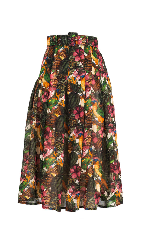 Zeller Skirt Midi Length Wool (Mocking Bird) - Ivory Multi