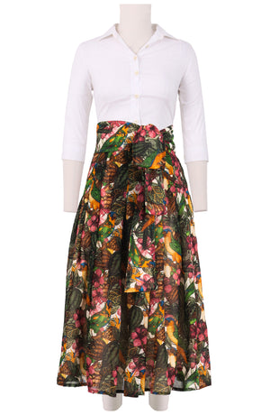 Zeller Skirt Midi Length Wool (Mocking Bird) - Ivory Multi