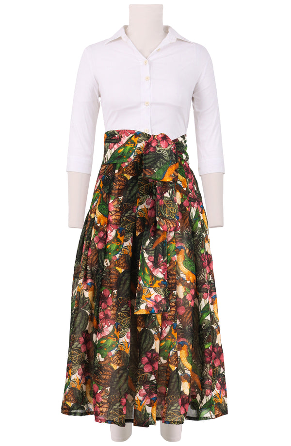 Zeller Skirt Midi Length Wool (Mocking Bird) - Ivory Multi