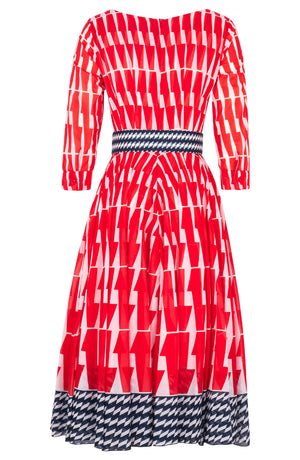 Aster Dress Boat Neck 3/4 Sleeve Midi Length Cotton Musola (Mode Zigzag)
