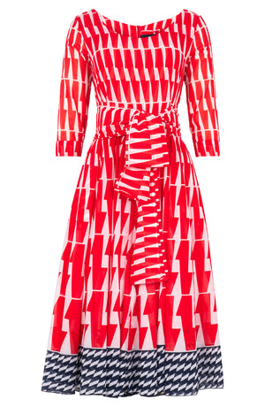 Aster Dress Boat Neck 3/4 Sleeve Midi Length Cotton Musola (Mode Zigzag)
