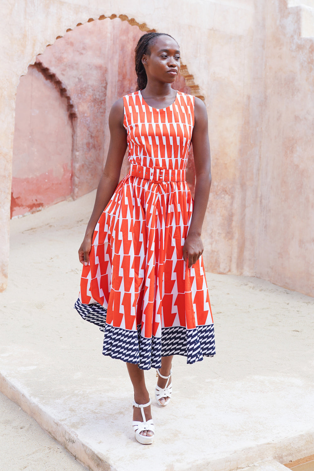 Abelia Dress Crew Neck Sleeveless Midi Length Cotton Stretch (Mode Zigzag)