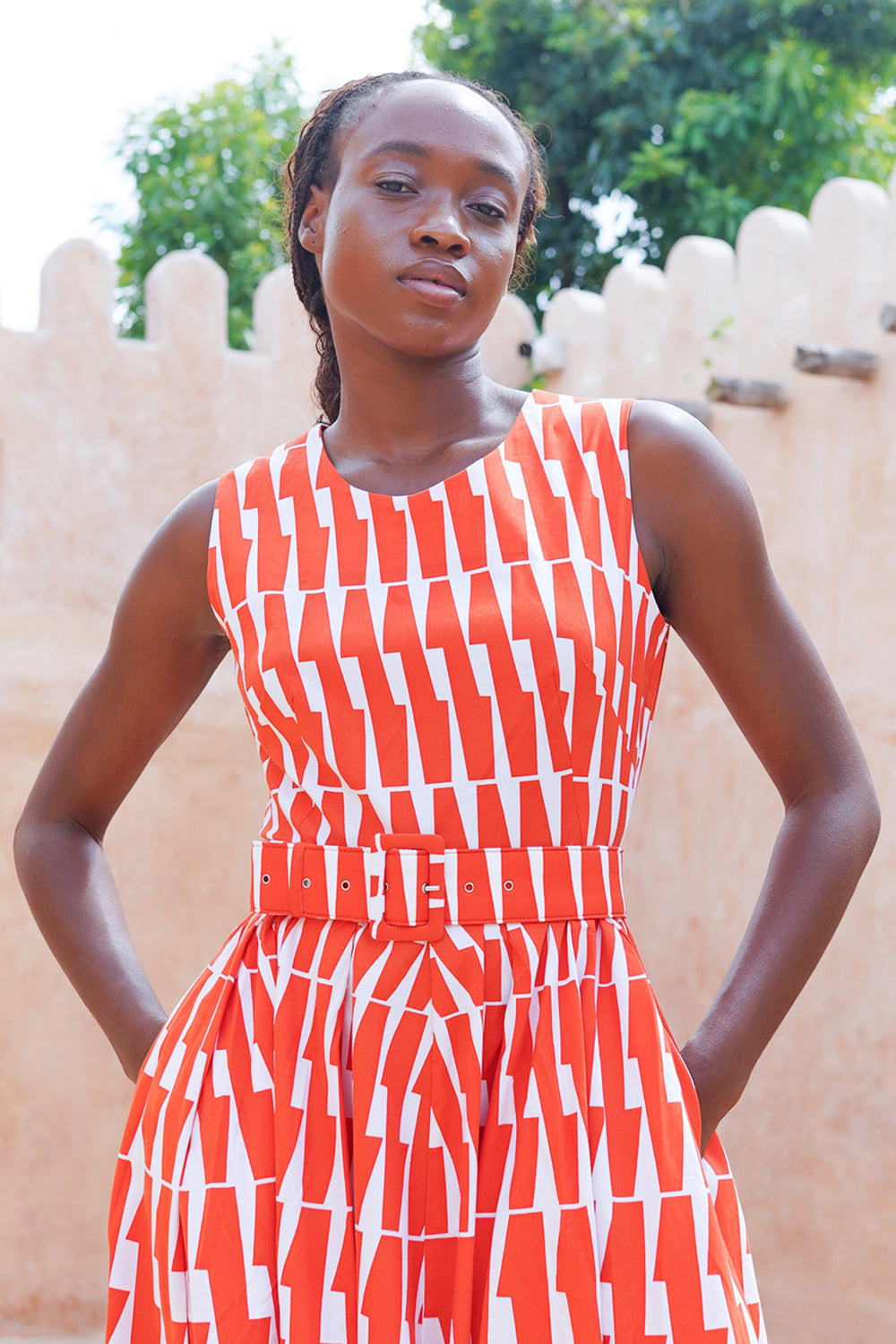 Abelia Dress Crew Neck Sleeveless Midi Length Cotton Stretch (Mode Zigzag)