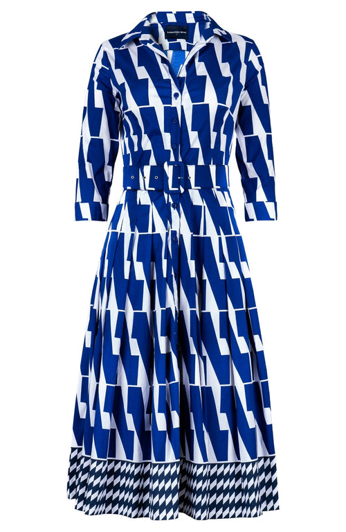 Audrey Dress #2 Shirt Collar 3/4 Sleeve Midi Length Cotton Stretch (Mode Zigzag)
