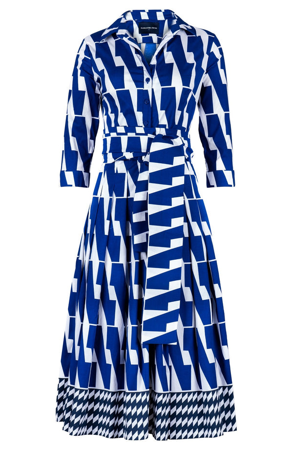 Audrey Dress #2 Shirt Collar 3/4 Sleeve Midi Length Cotton Stretch (Mode Zigzag)