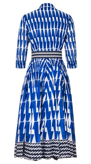 Aster Dress Shirt Collar 3/4 Sleeve Midi Length Cotton Musola (Mode Zigzag)