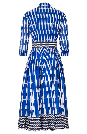 Aster Dress Shirt Collar 3/4 Sleeve Midi Length Cotton Musola (Mode Zigzag)