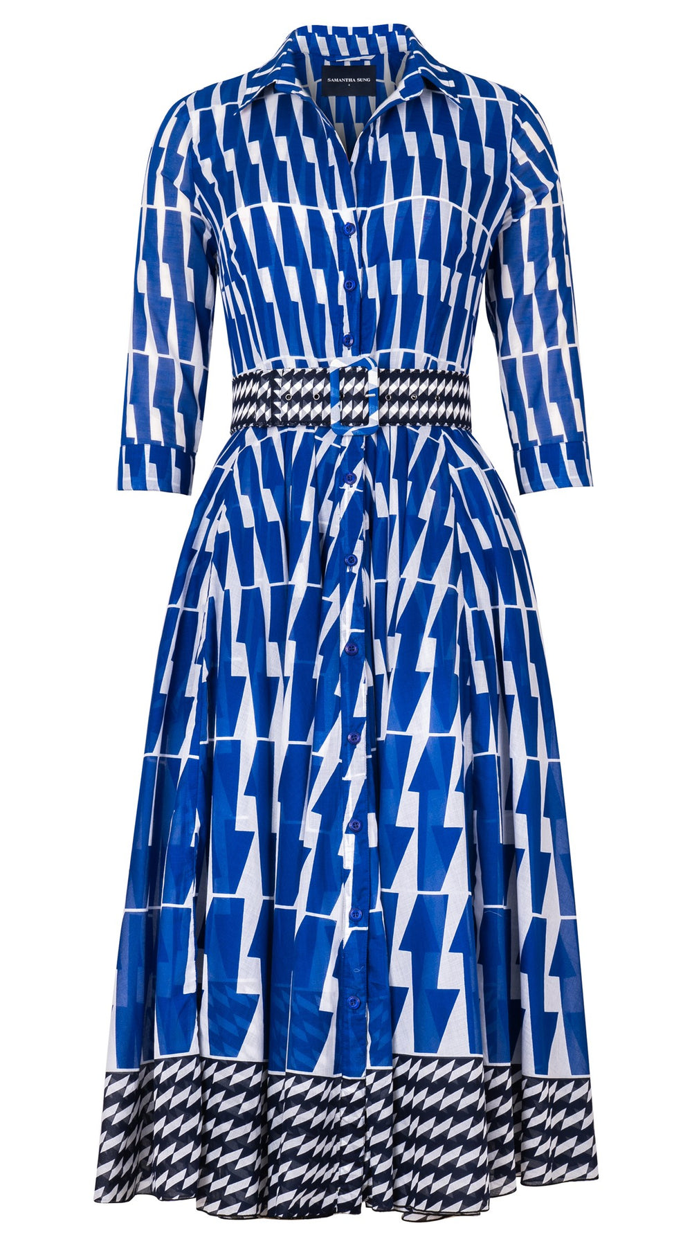 Aster Dress Shirt Collar 3/4 Sleeve Midi Length Cotton Musola (Mode Zigzag)