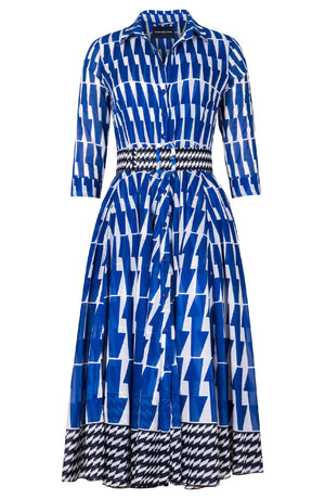 Aster Dress Shirt Collar 3/4 Sleeve Midi Length Cotton Musola (Mode Zigzag)