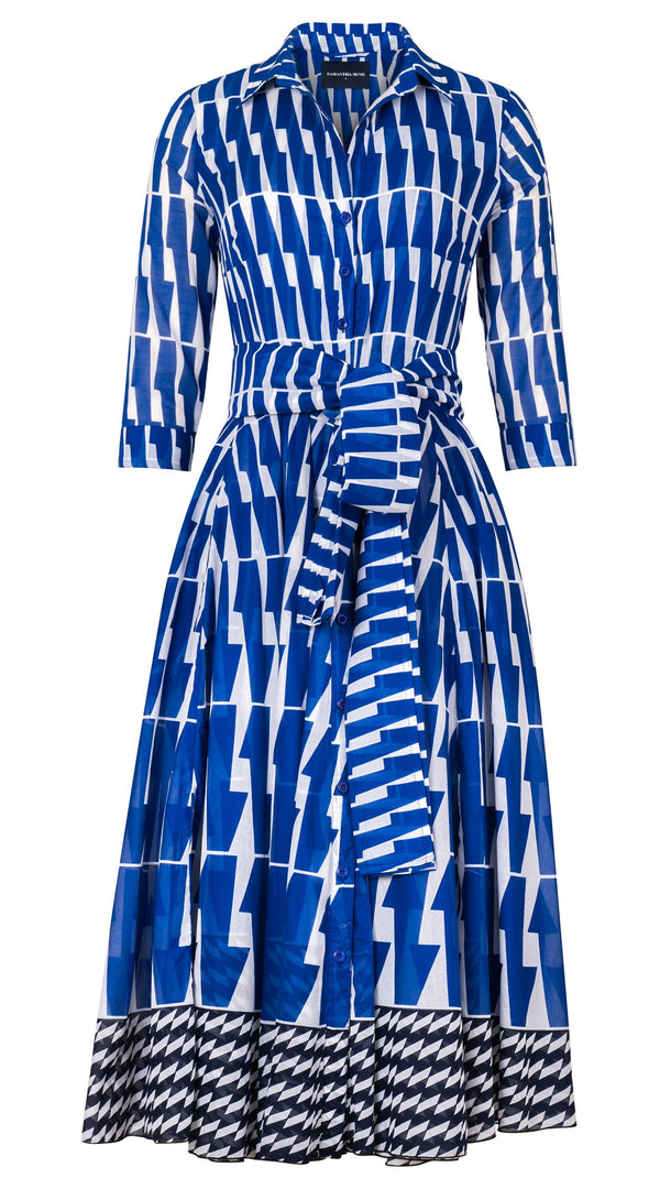 Aster Dress Shirt Collar 3/4 Sleeve Midi Length Cotton Musola (Mode Zigzag)