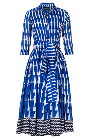 Aster Dress Shirt Collar 3/4 Sleeve Midi Length Cotton Musola (Mode Zigzag)