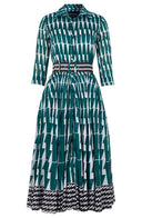 Aster Dress Shirt Collar 3/4 Sleeve Midi Length Cotton Musola (Mode Zigzag)