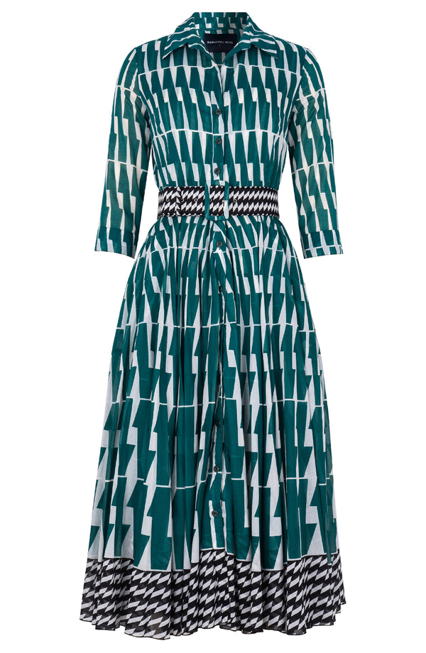 Aster Dress Shirt Collar 3/4 Sleeve Midi Length Cotton Musola (Mode Zigzag)