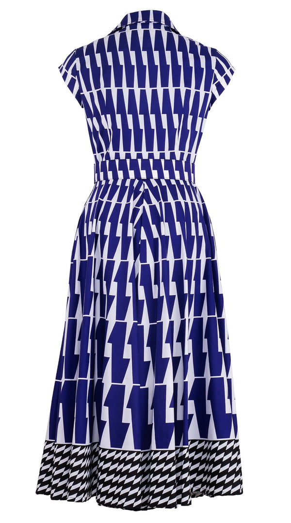 Amber Dress Shirt Collar Cap Sleeve Midi Length Cotton Stretch (Mode Zigzag)