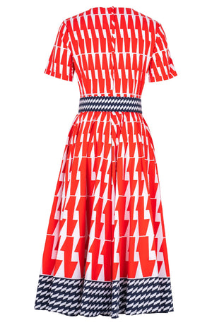 Abelia Dress Crew Neck Short Sleeve  Midi Length Cotton Stretch (Mode Zigzag)