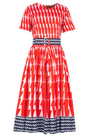 Abelia Dress Crew Neck Short Sleeve  Midi Length Cotton Stretch (Mode Zigzag)