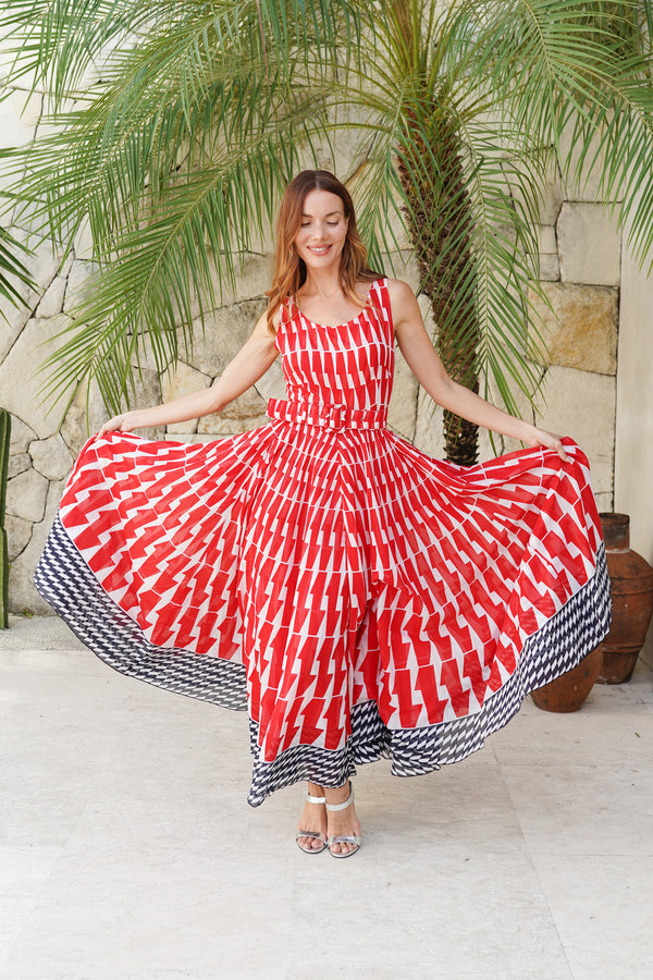 Aster Dress Round Neck Sleeveless Maximum Length Cotton Musola (Mode Zigzag)