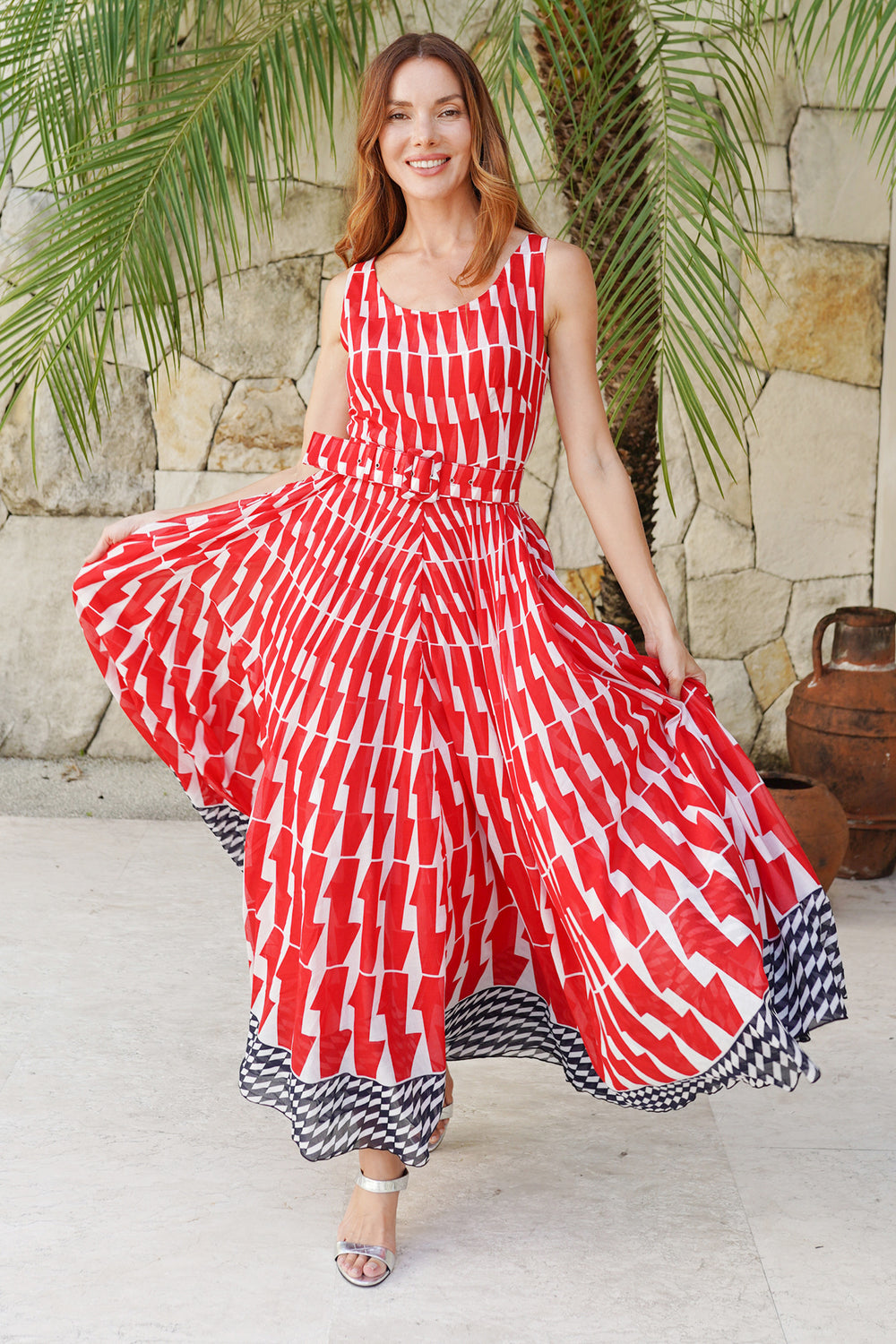 Aster Dress Round Neck Sleeveless Maximum Length Cotton Musola (Mode Zigzag)