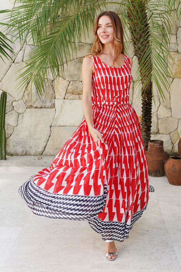 Aster Dress Round Neck Sleeveless Maximum Length Cotton Musola (Mode Zigzag)