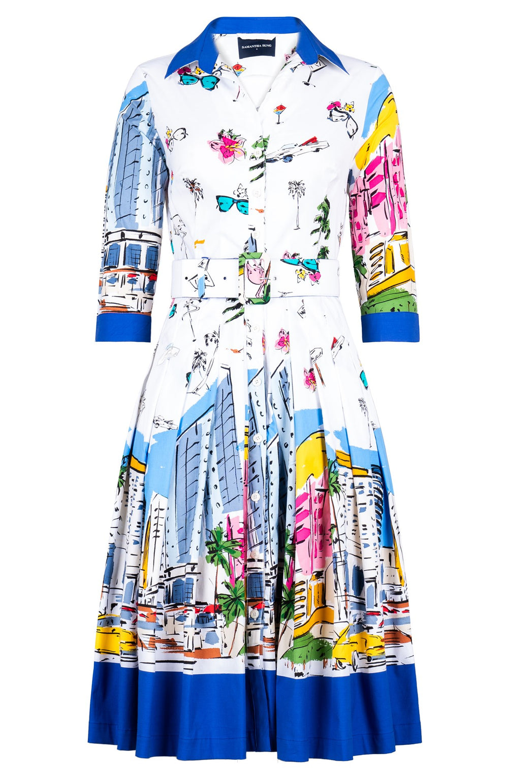 Audrey Dress #2 Shirt Collar 3/4 Sleeve Long Length Cotton Stretch (Monaco White)