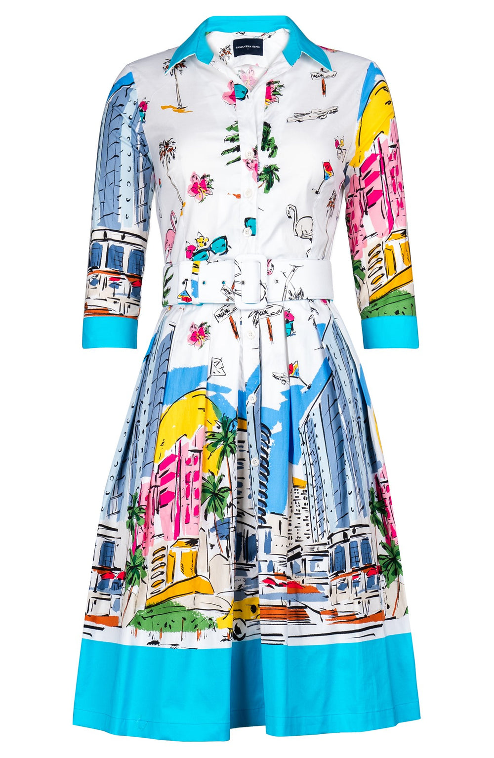 Audrey Dress #1 Shirt Collar 3/4 Sleeve Regular Length Cotton Stretch (Monaco White)
