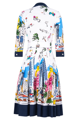 Audrey Dress #2 Shirt Collar 3/4 Sleeve Long Length Cotton Stretch (Monaco White)
