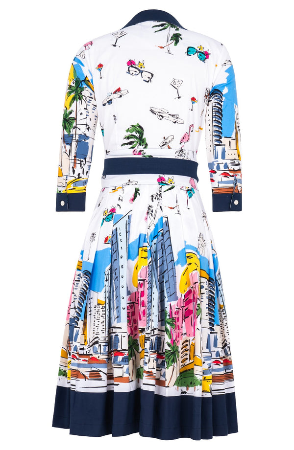 Audrey Dress #2 Shirt Collar 3/4 Sleeve Long Length Cotton Stretch (Monaco White)