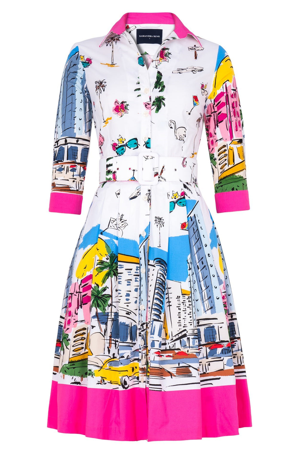 Audrey Dress #3 Shirt Collar 3/4 Sleeve Regular Length Cotton Stretch (Monaco White)