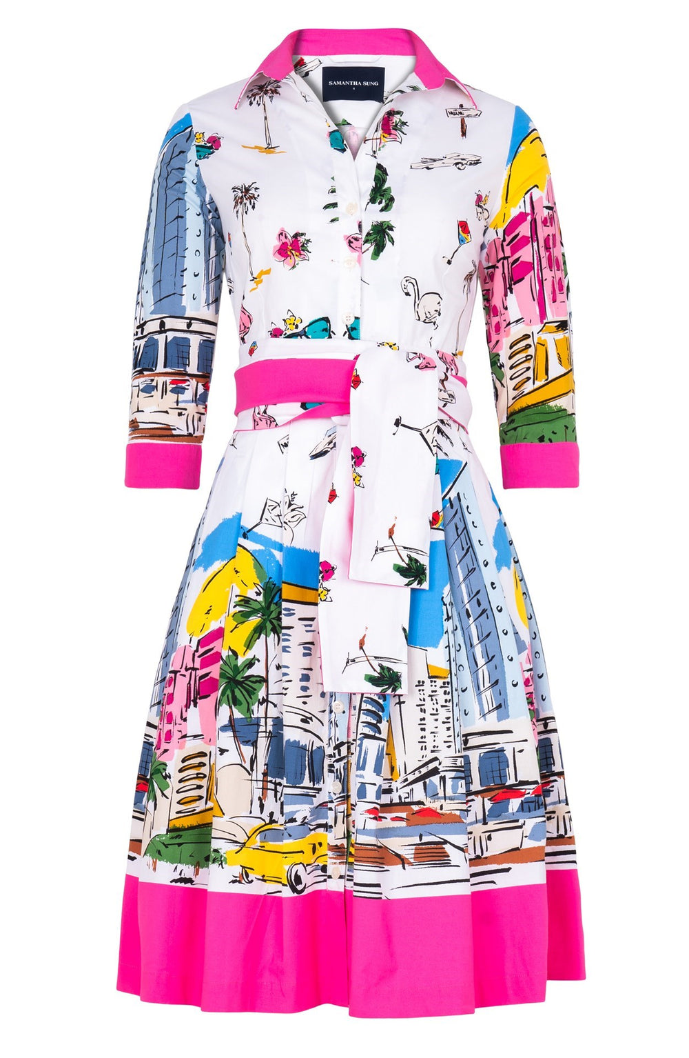Audrey Dress #3 Shirt Collar 3/4 Sleeve Regular Length Cotton Stretch (Monaco White)
