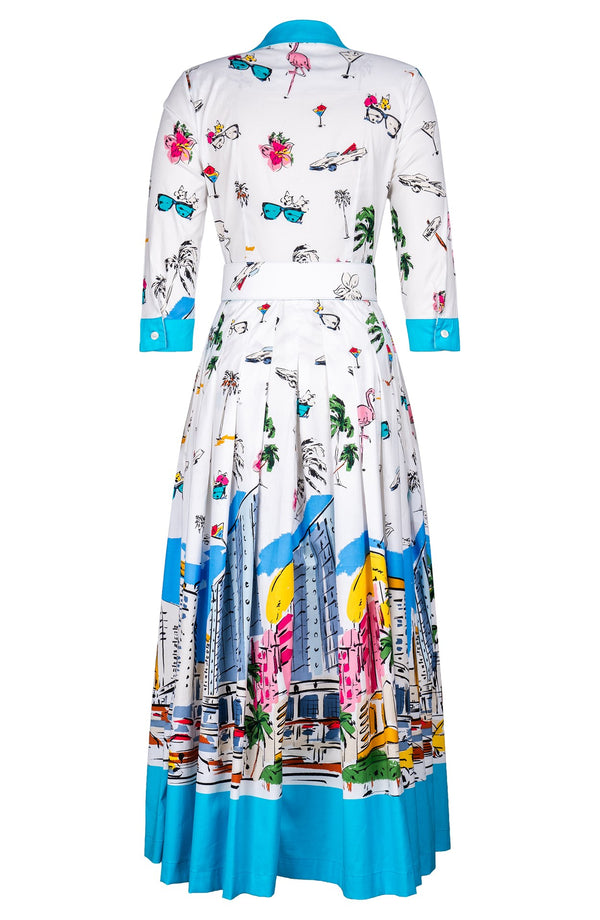 Audrey Dress #2 Shirt Collar 3/4 Sleeve Ankle Length Cotton Stretch (Monaco White)