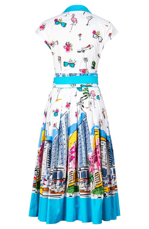 Audrey Dress #2 Shirt Collar Cap Sleeve Midi Length Cotton Stretch (Monaco White)