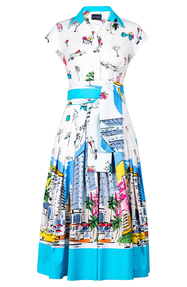 Audrey Dress #2 Shirt Collar Cap Sleeve Midi Length Cotton Stretch (Monaco White)