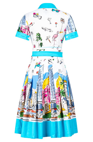 Audrey Dress #2 Shirt Collar Short Cuffed Sleeve Long Length Cotton Stretch (Monaco White)