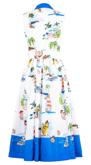 Terry Dress Shirt Collar Sleeveless Midi Plus Length Silk Taffta (Monaco White)