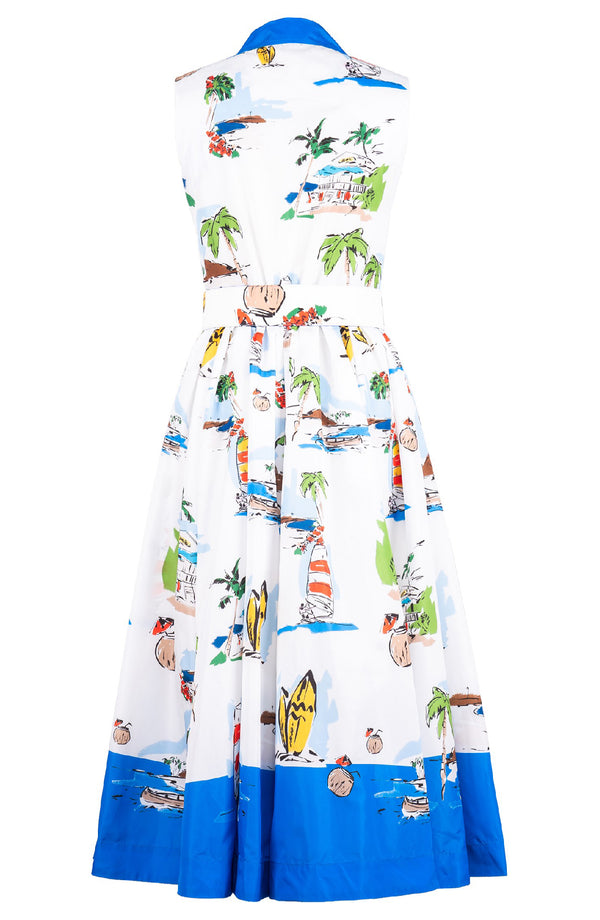 Terry Dress Shirt Collar Sleeveless Midi Plus Length Poliamide Taffta (Monaco White)