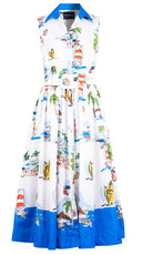 Terry Dress Shirt Collar Sleeveless Midi Plus Length Silk Taffta (Monaco White)