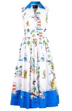 Terry Dress Shirt Collar Sleeveless Midi Plus Length Poliamide Taffta (Monaco White)