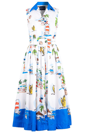 Terry Dress Shirt Collar Sleeveless Midi Plus Length Poliamide Taffta (Monaco White)