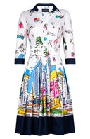 Audrey Dress #2 Shirt Collar 3/4 Sleeve Regular Length Cotton Stretch (Monaco White)